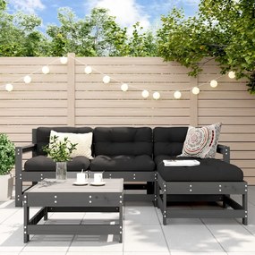 vidaXL 5pcs conjunto lounge jardim com almofadões madeira maciça cinza