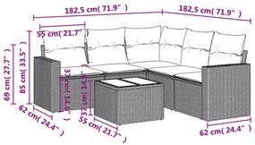 6 pcs conjunto sofás de jardim c/ almofadões vime PE preto