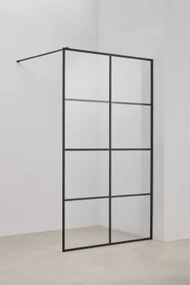 Mampara De Duche Fixa Com Decoração De Quadrados, Vidro Temperado 8 Mm E Alumínio Camden Transparente & Preto Mate & 120 X 195 Cm - Sklum