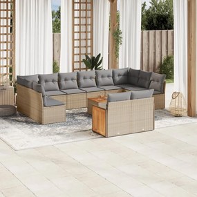 13 pcs conjunto de sofás p/ jardim com almofadões vime PE bege