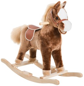 HOMCOM Cavalo de Brincar para crianças +3 anos com Pegas Estrutura Metálica e Base em Madeira Carga 40 kg 74x33x62 cm Castanho