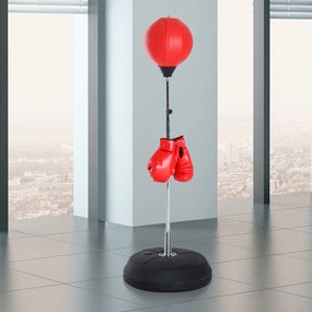 Saco de Boxe de Pé Punching Ball com Altura Ajustável em 4 Níveis Base Preenchível e Luvas Ø43x126-144 cm Vermelho e Preto