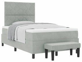 Cama Box Spring com Colchão e Banco Cinza Claro 120x190 cm Veludo