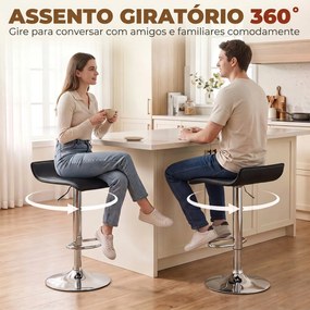 Conjunto de 2 Bancos de Bar Giratórios Bancos Altos de Cozinha com Altura Ajustável 62-83 cm com Encosto e Apoio para os Pés Preto