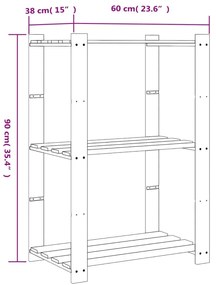 Unidade de 3 prateleiras 60x38x90 cm pinho maciço preto