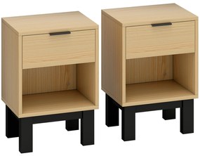 HOMCOM Conjunto de 2 Mesas de Cabeceira Estreitas Mesas de Cabeceira Modernas com Gaveta e Prateleira Aberta 35x26x50 cm Carvalho | Aosom Portugal