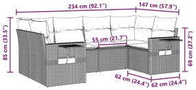 6 pcs conj. sofás jardim com almofadões vime PE cinzento-claro