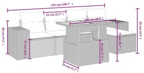 6 pcs conjunto sofás de jardim c/ almofadões vime PE preto