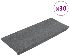 Tapetes de escada adesivos 30 pcs 65x24,5x3,5 cm cinzento