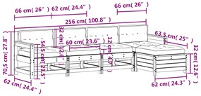5 pcs conj. lounge de jardim c/ almofadões pinho maciço branco