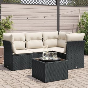 vidaXL 5 pcs conjunto sofás de jardim com almofadões vime PE preto