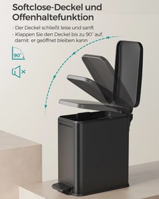 Caixote Lixo casa de banho de 5 litros com tampa estreita Preto