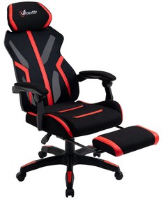 Vinsetto Cadeira de Gaming com Apoio para os Pés Retrátil Cadeira de Escritório Reclinável com Apoio para a Cabeça e Altura Ajustável 65x65x119-129cm Preto e Vermelho