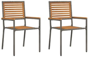 Cadeiras de Jardim Empilháveis - 2 pcs em Rattan Poliéster Cinza