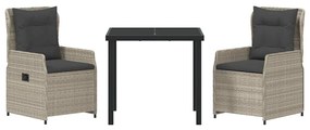 Conjunto de Jantar de Jardim 3 Peças Cinza Claro em Rattan Sintético