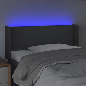 Cabeceira cama c/ luzes LED tecido 83x16x78/88cm cinza-escuro