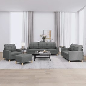 4 pcs conjunto de sofás com almofadões tecido cinzento-escuro