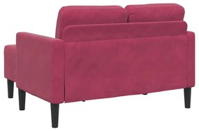 Sofá 2 lugares com Chaise em L 125 cm veludo vermelho tinto