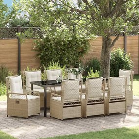 vidaXL Conjunto de Jantar de Jardim 9 Peças Bege Vime Poliéster