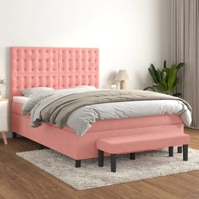 vidaXL Cama com molas/colchão 140x200 cm veludo rosa