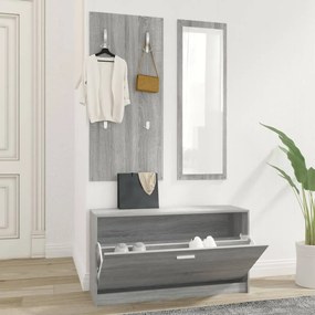 vidaXL Conjunto de sapateira 3 em 1 derivados madeira cinzento sonoma