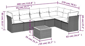 8 pcs conjunto sofás de jardim com almofadões vime PE preto