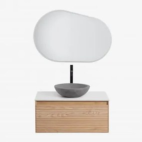 Conjunto De Móveis De Banheiro Em Madeira Tedrik Ash Castanho Fresno & Cimento Cinzento Redondo Ø40 Cm Tarsis & Oval Led E - Sklum