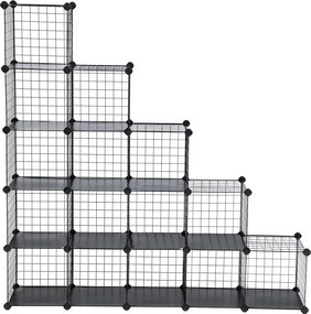 Armario de encaixe Plástico 16 cubos de grelha 123 x 31 x 123 cm preto