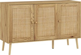 HOMCOM Aparador para Sala de Estar com 3 Portas em Vime Aparador Estilo Boémio, com Prateleiras Ajustáveis 120x40x75 cm Madeira | Aosom Portugal
