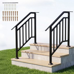 Conjunto de 2 Corrimãos de Proteção Lateral para Escadas, 96-104,5 x 9 x 133-99 cm, Ajustáveis, Preto