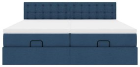 Estrutura de cama otomana com colchões 180x200cm tecido azul