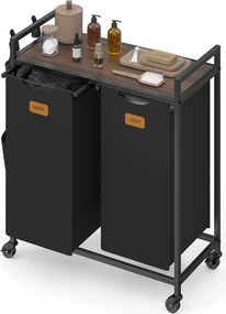 Cesto da roupa suja 68,6 x 33 x 81 cm com 2 sacos para roupa suja com um total de 100 L Preto e castanho-cinza