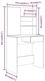 Conjunto toucador 74,5x40x141 cm cor carvalho fumado