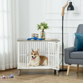 PawHut Gaiola para Cães de Madeira 86x60x70cm Gaiola para Cães com Ban