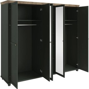 Roupeiro Tolnue 116, Verde escuro, Carvalho lefkas, 216x246x62cm, 216 kg, Portas para roupeiro: Com dobradiças, Número de prateleiras: 6, Número de prateleiras: 6