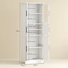 Móvel de Casa de Banho, 60 x 30 x 170 cm, Prateleiras Ajustáveis, Branco