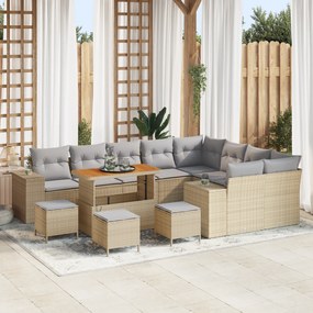 Conjunto de Sofá de Jardim de 13 Peças com Almofadas Bege Rattan Acáci