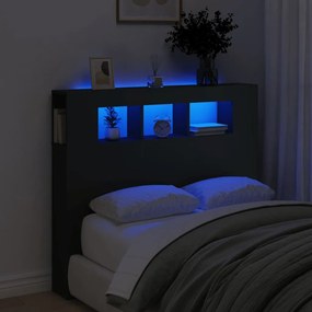 Cabeceira cama c/ LEDs 120x18,5x103,5 cm deriv. madeira preto