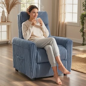 Poltrona Relax Reclinável Manual Estofada em Veludo com Apoio para Pés 73x86x100 cm Azul Escuro