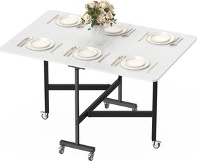 Mesa de Jantar Dobrável com Rodas, 120 x 80 x 73 cm (CADEIRAS NÃO INCLUIDAS), 2 Abas Rebatíveis, Branco