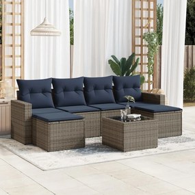 vidaXL 7 pcs conjunto sofás p/ jardim c/ almofadões vime PE cinzento
