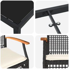 Conjunto de Jantar de Jardim de 3 Peças com Almofadas Preto Rattan Pol