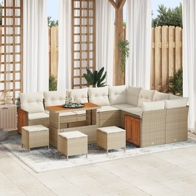 Conjunto de Sofá de Jardim vidaXL 13 Peças com Almofadas Bege Rattan Poliacácia