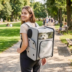 Saco de Transporte para Gatos, 34 x 28 x 43 cm, Conversível em Trolley e Mochila, Cinzento