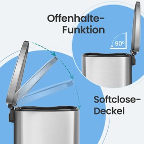 Caixote do lixo 50 L para a cozinha com tampa e caixote interior prateado