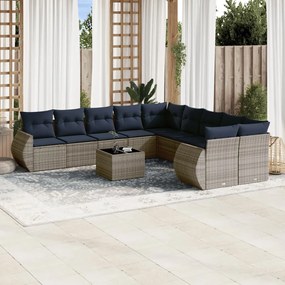 vidaXL 11 pcs conjunto sofás de jardim c/ almofadões vime PE cinzento
