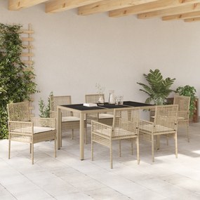 Conjunto de Jantar de Jardim com 7 Peças e Almofadas Bege em Rattan Sintético
