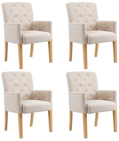Cadeiras de jantar com apoio de braços 4 pcs tecido bege