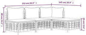 4 pcs conjunto lounge de jardim c/ almofadões vime PE antracite