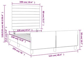 Estrutura de cama c/ cabeceira 120x190 cm veludo cinza-claro